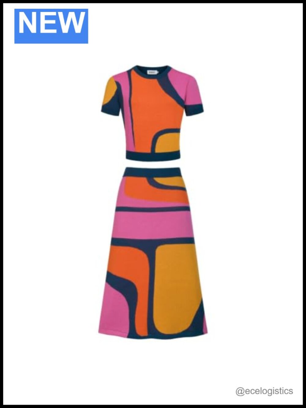 OXKNIT Women's Knitted Skirt Sets Retro Color-Block Pattern A-Shape Mid Skirt 2